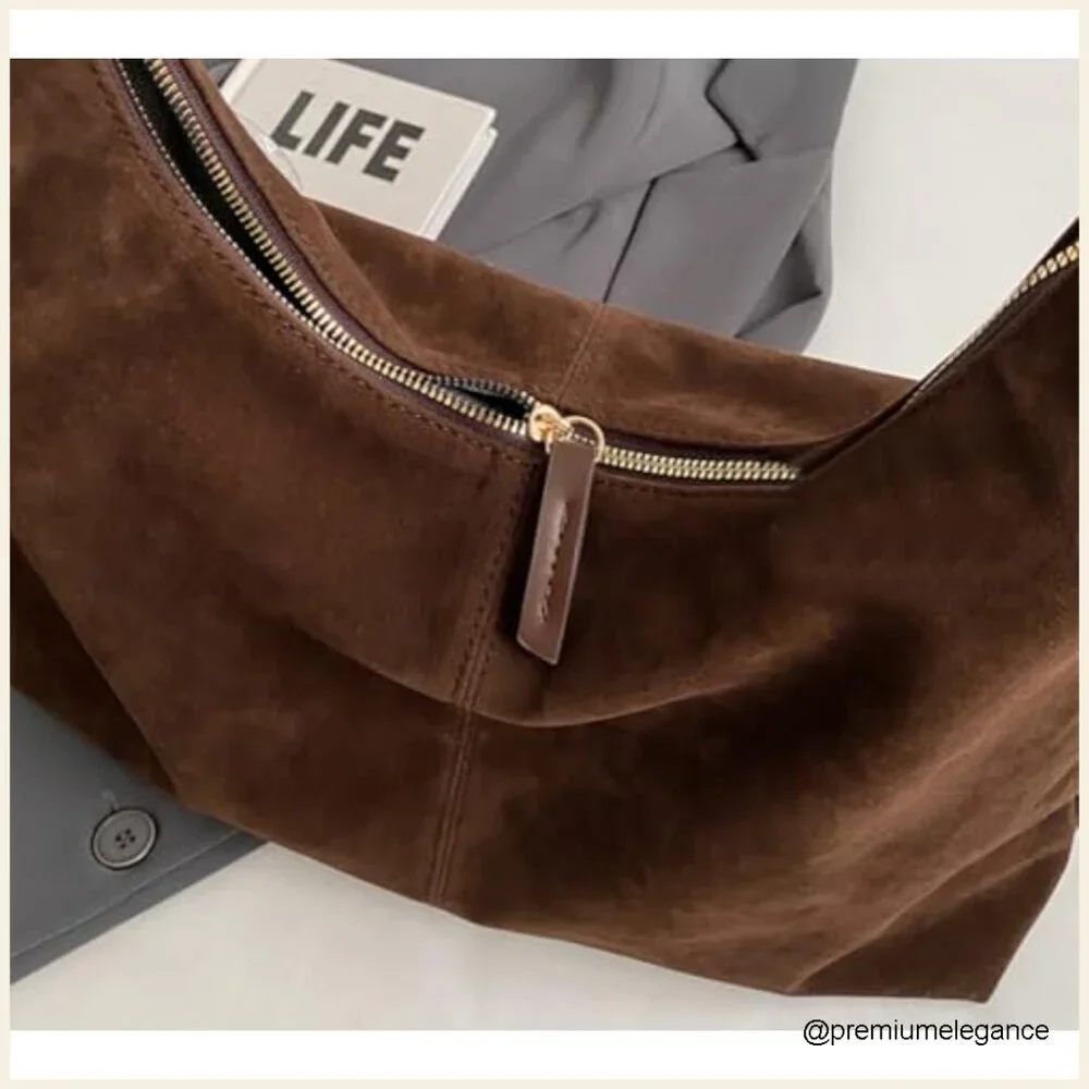 Large Faux Suede Hobo Shoulder Bag Tote for Work Travel Daily Use - Picture 7 of 7